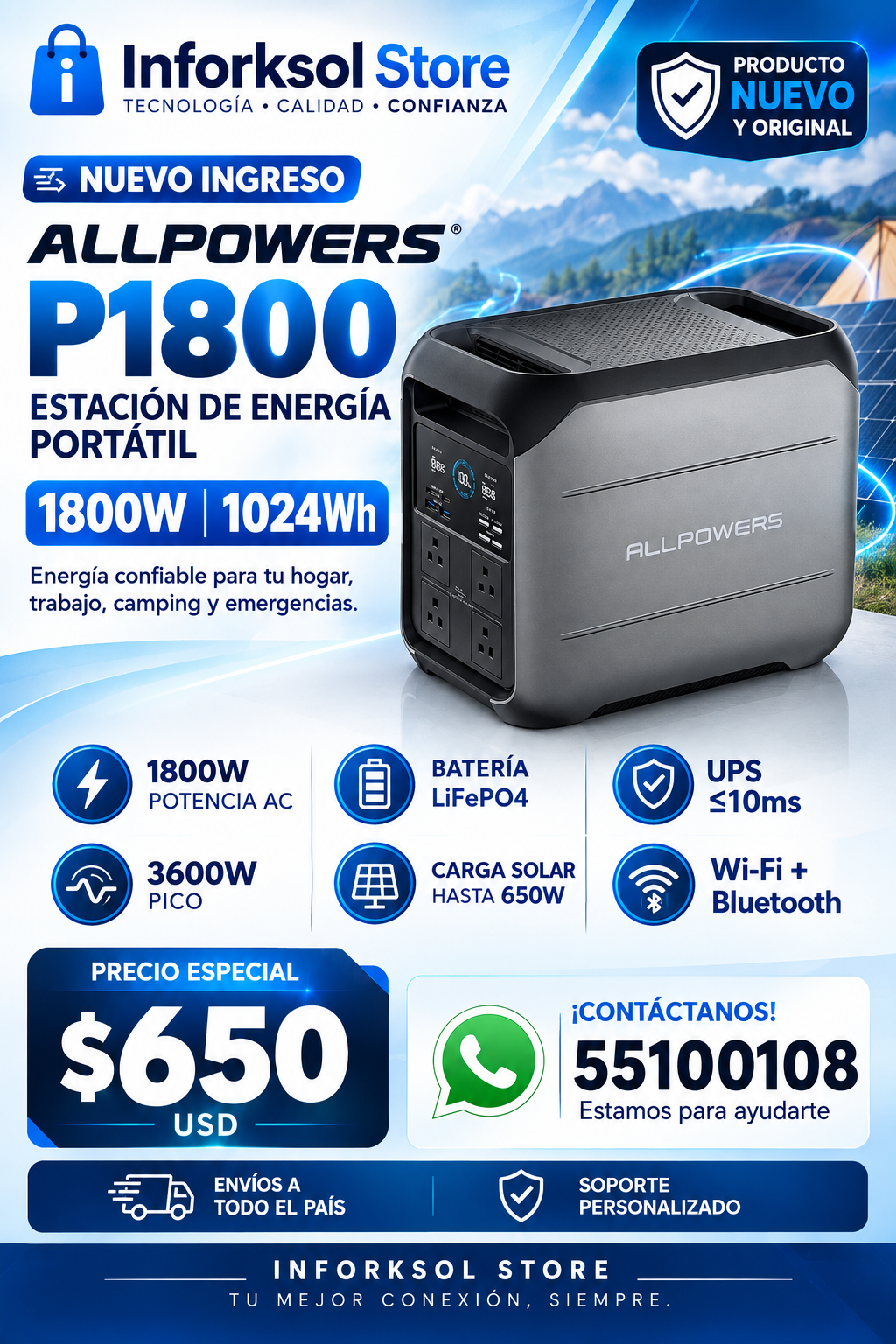 ALLPOWERS P1800 1024Wh 1800W | Estación de Energía Portátil | LiFePO4 