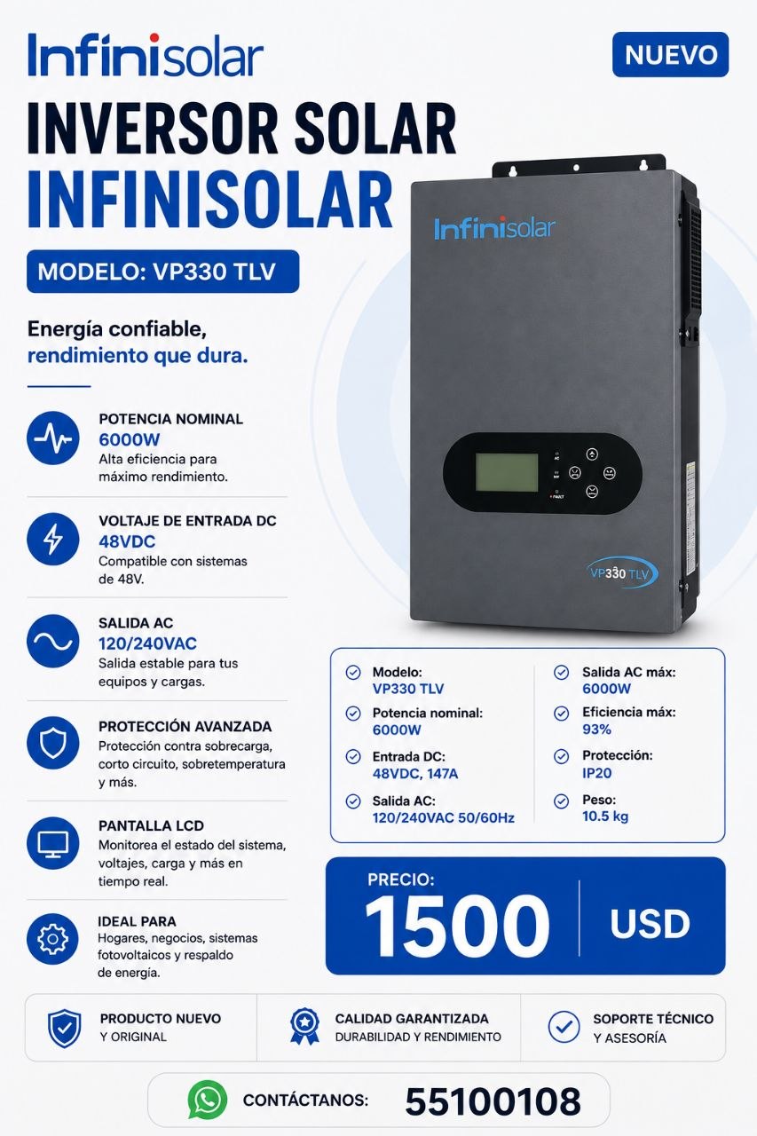 ⚡ Inversor Solar InfiniSolar VP330 TLV – Nuevo en caja con sus accesorios
