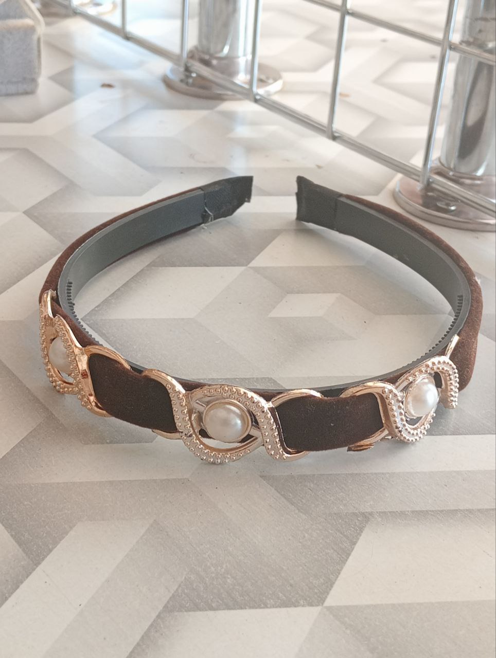 Velvet Headband/Pushback  Dark Brown_0