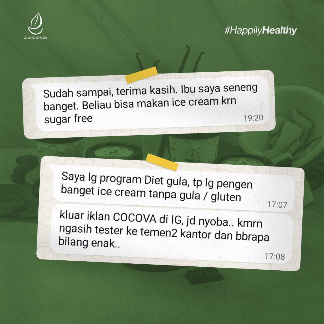 "Bisa makan es krim bareng keluarga, ga takut lagi sama manis & alerginya!" - Konsumen COCOVA_4