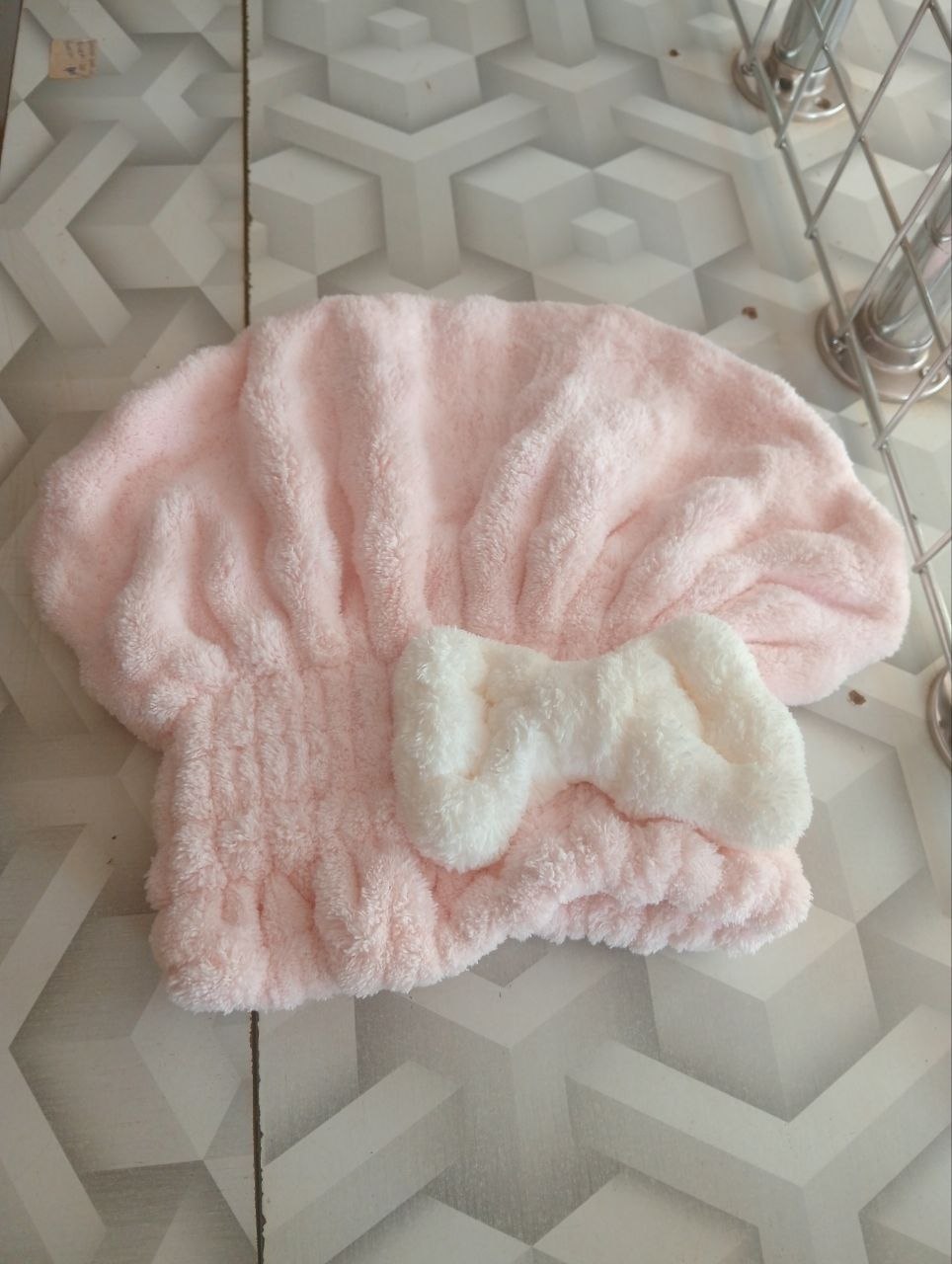 Microfiber Hair Drying Towels Head wrap with Bow-Knot Shower Cap Hair Turban Baby Pink