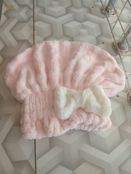 Microfiber Hair Drying Towels Head wrap with Bow-Knot Shower Cap Hair Turban Baby Pink
