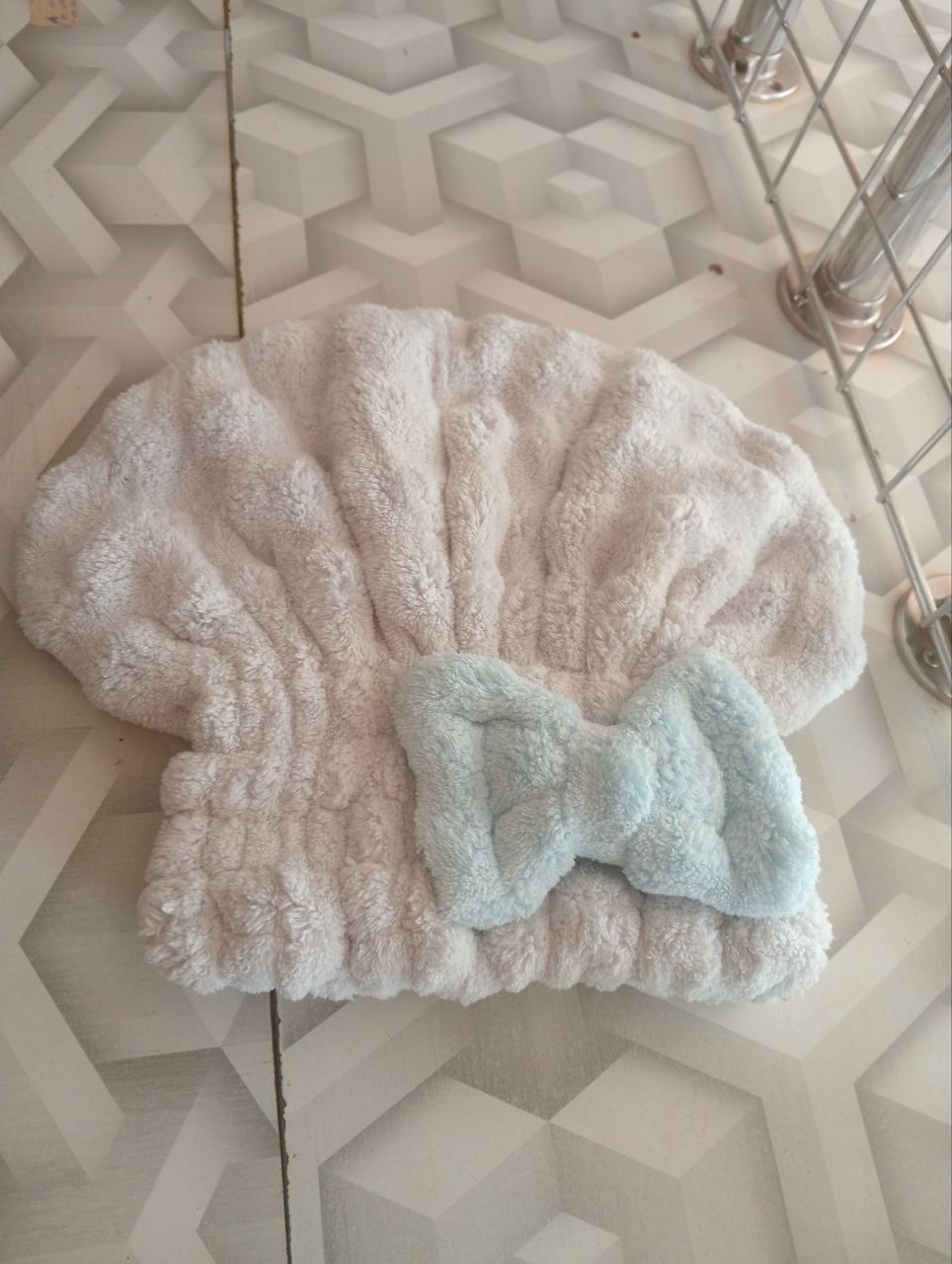 Microfiber Hair Drying Towels Head wrap with Bow-Knot Shower Cap Hair Turban Grey
