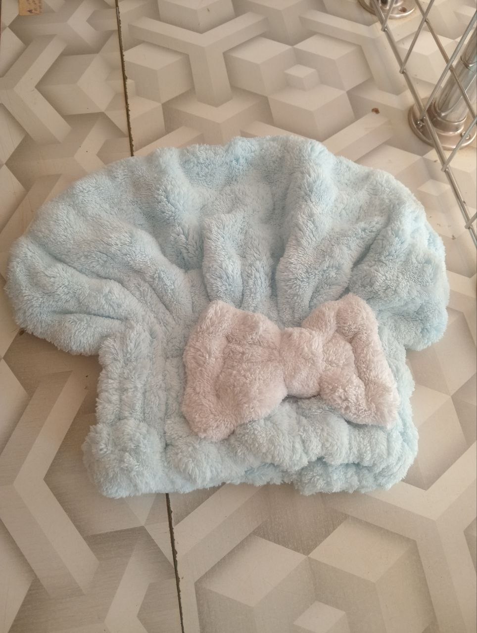 Microfiber Hair Drying Towels Head wrap with Bow-Knot Shower Cap Hair Turban Grey