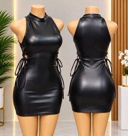 Glossy Leather Lace-Up Mini Dress