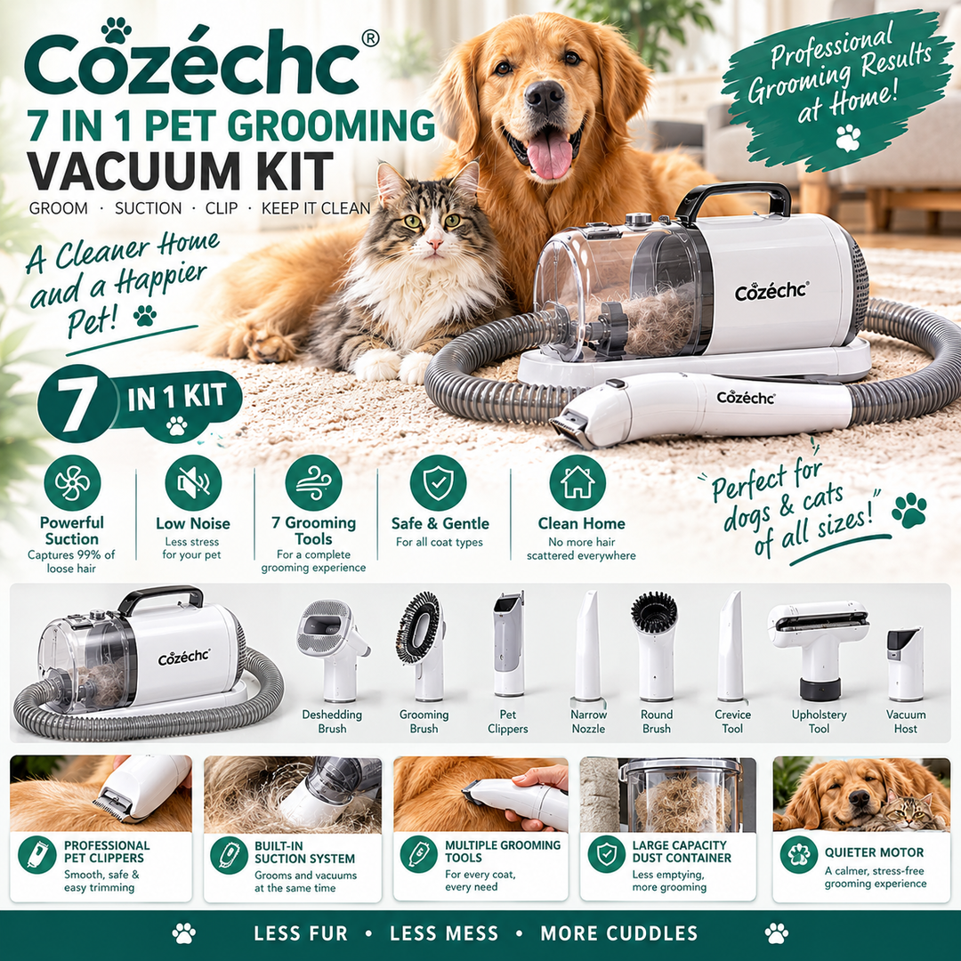 Cozécho 7 in 1 Pet Grooming Vacuum Kit Dog Clippers