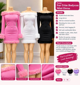 Fur-Trim Bodycon Mini Dress