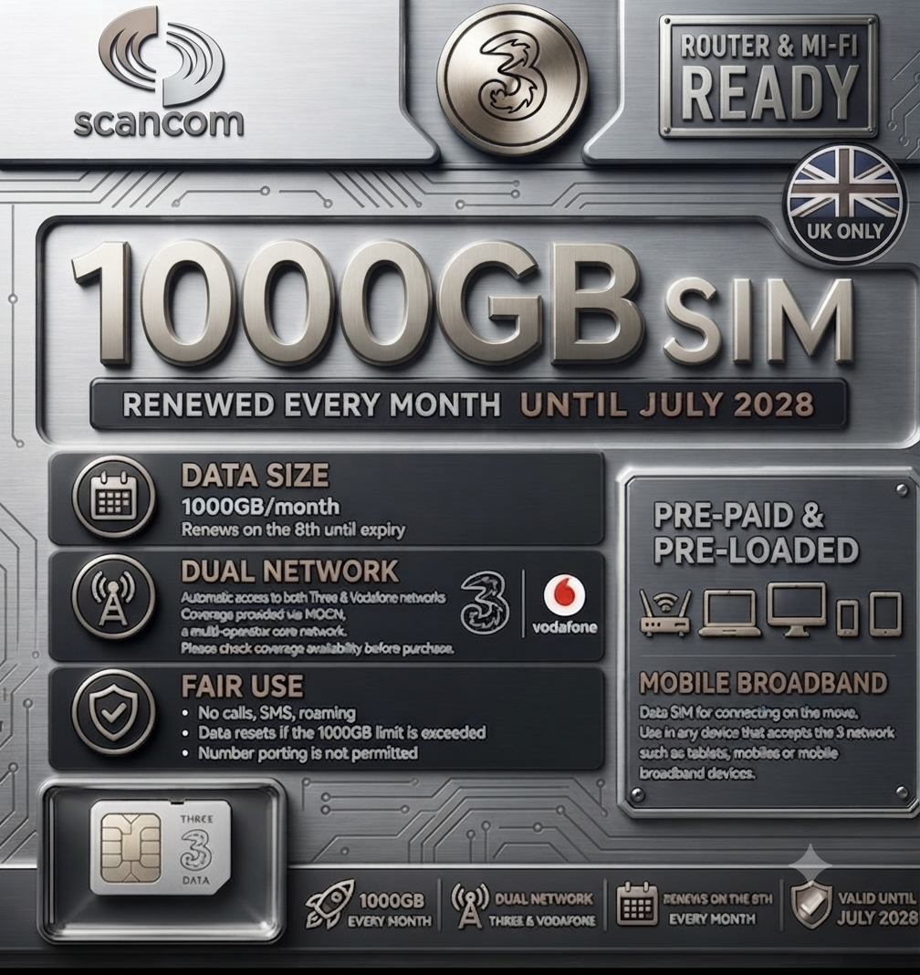Data sim 1000gb broadban preloaded each month