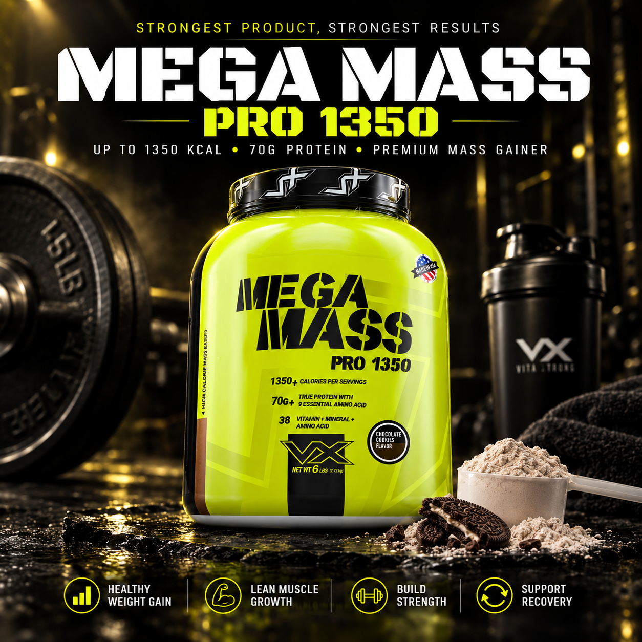 VITAXTRONG™ Mega Mass Pro 1350 | 70g Protein (6lbs/ 2.7kg) • 1350 kcal High Calorie Mass Gainer • Muscle & Weight Gain • Bulking [VX]_2