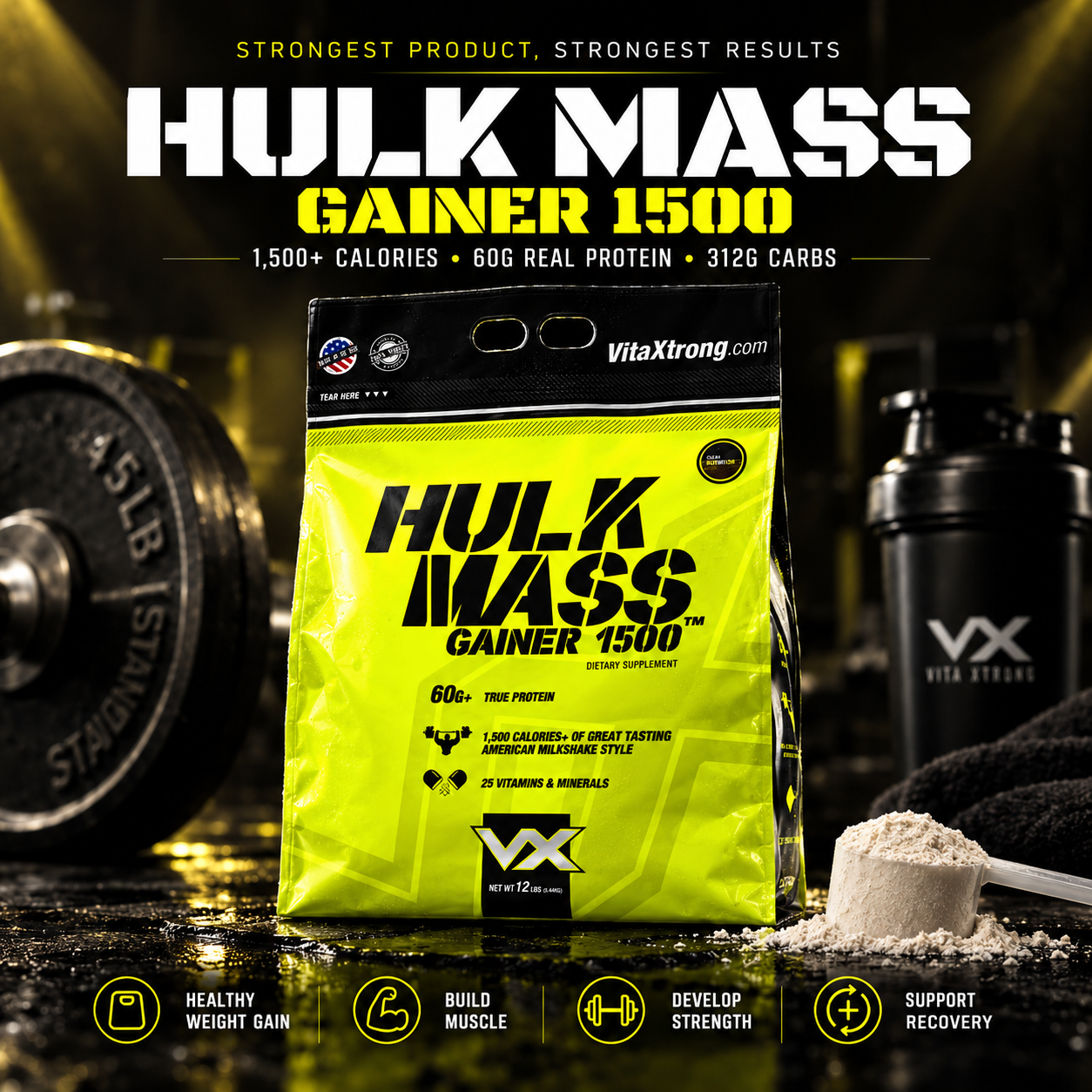 VITAXTRONG™  Hulk Mass Gainer 1500 (12lbs / 5.4kg) | 60g Real Whey Protein • 1500+ kcal High-Calorie Mass Builder • Lab-Tested • No Amino Spiking | Weight Gain & Muscle Growth [VX]_2