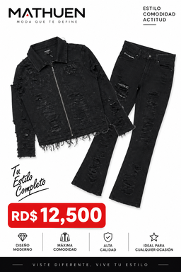 Conjunto de chaqueta y jean acampanado negro