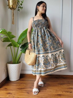 Stylish Cotton Printed Cotton Middi Dress Gown KK
