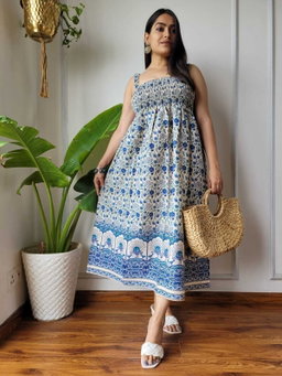 Stylish Cotton Printed Cotton Middi Dress Gown KK