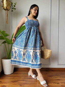 Stylish Cotton Printed Cotton Middi Dress Gown KK