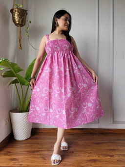 Stylish Cotton Printed Cotton Middi Dress Gown KK