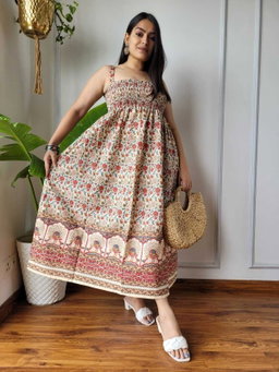 Stylish Cotton Printed Cotton Middi Dress Gown KK
