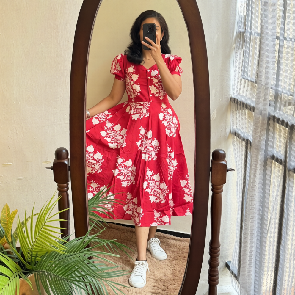 Ikkat print Cotton Full Flair Middy Gown KK