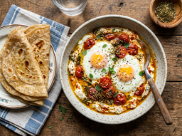 Labneh Eggs with 3 Chappati | لبنة بالبيض مع ٣ تشباتي