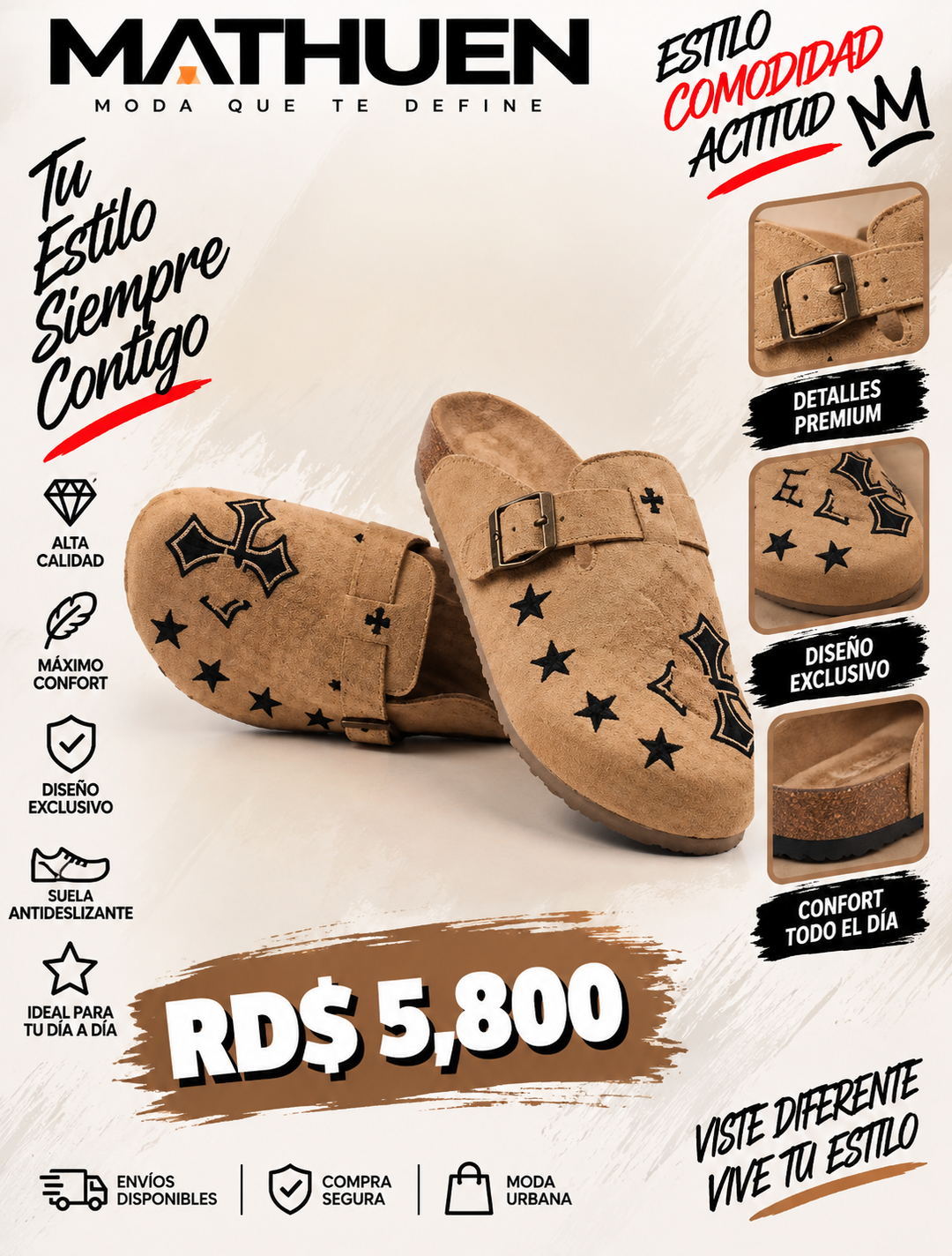 Calzado beige sin talón con parches