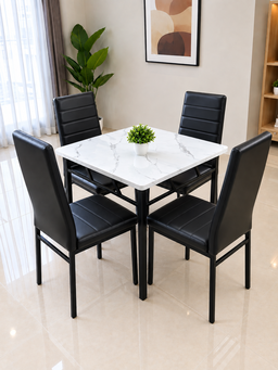 Table à 4 chaises en cuir blanc 