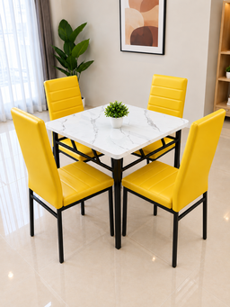 Table à 4 chaises en cuir blanc 