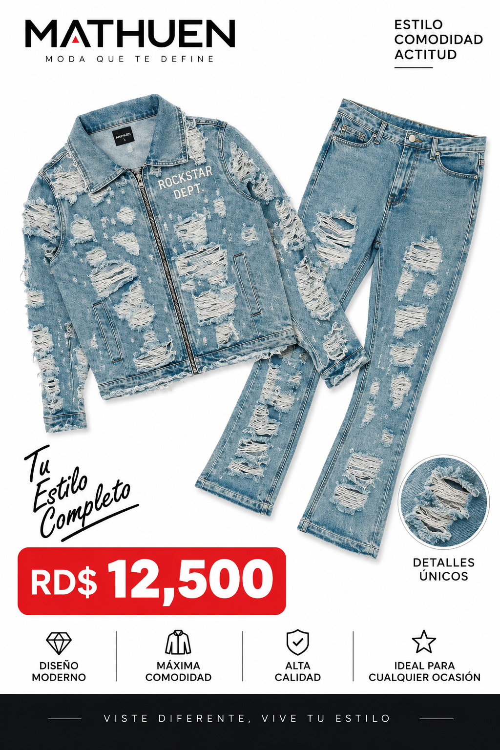 Conjunto de chaqueta y jean acampanado azul claro