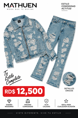 Conjunto de chaqueta y jean acampanado azul claro