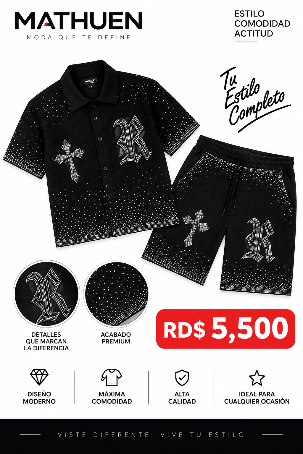 Conjunto de camisa y pantalón corto negro