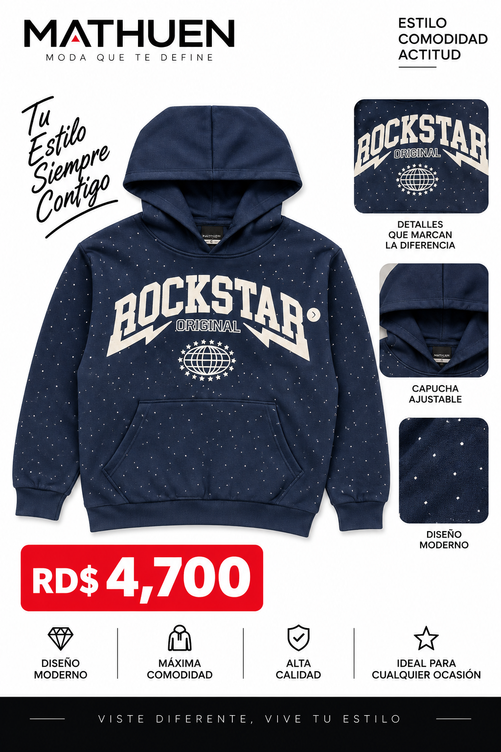 Sudadera azul marino con capucha y pedrería_0