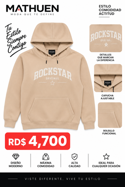 Sudadera beige con capucha y diseño blanco