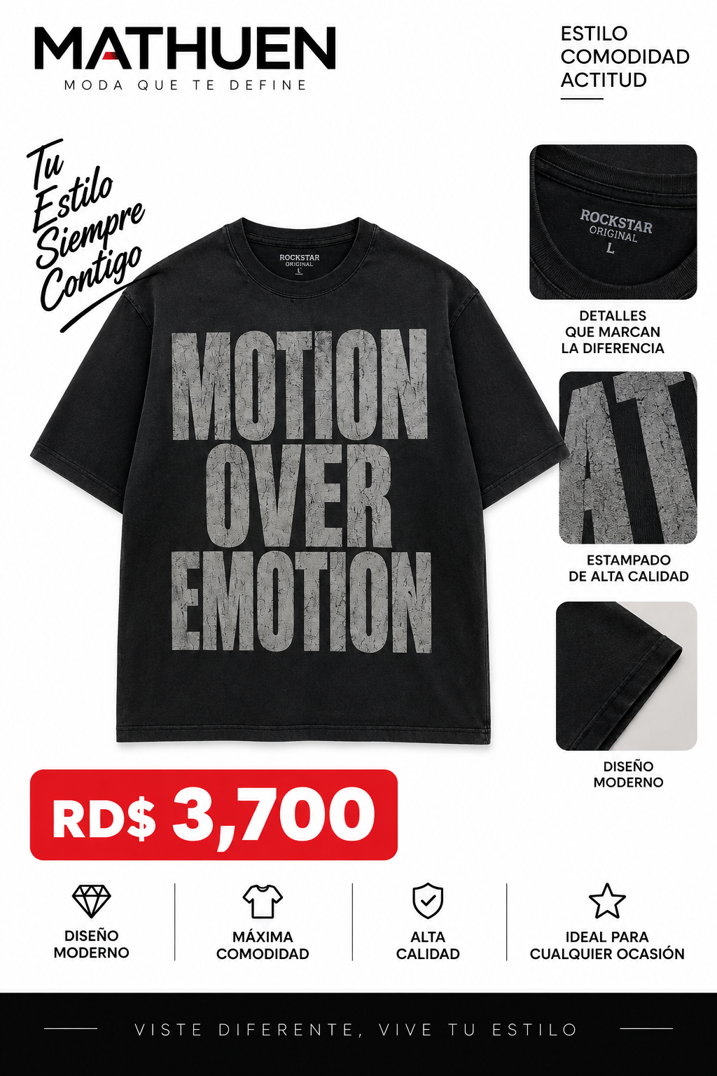 Camiseta negra amplia con estampado tipográfico