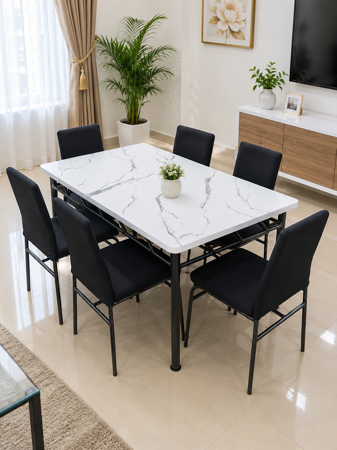 Ensemble salle à manger 6 places en tissu beige _2