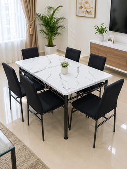Ensemble salle à manger 6 places en tissu beige 