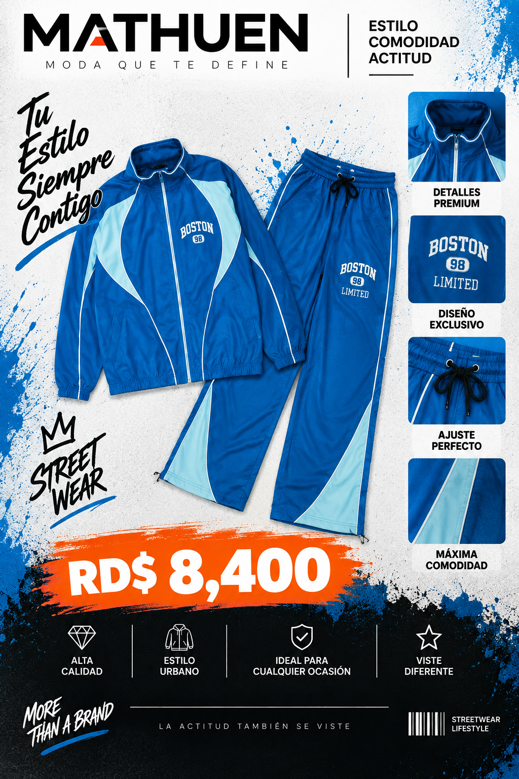 Conjunto azul marino de chaqueta y pantalón amplio_0