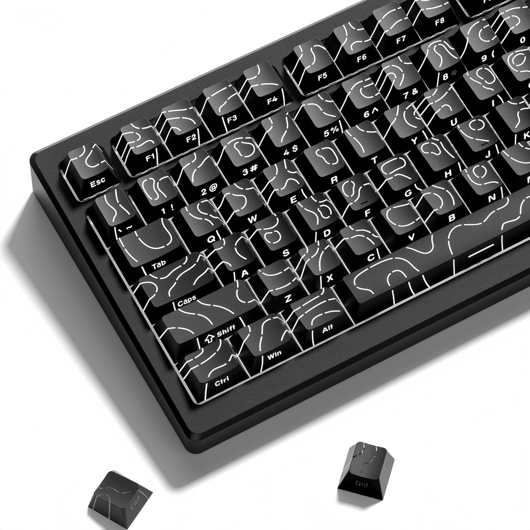 Keycaps: 97 Teclas Para Teclado Mecánico Cherry Profile Modelo Topografico Negro