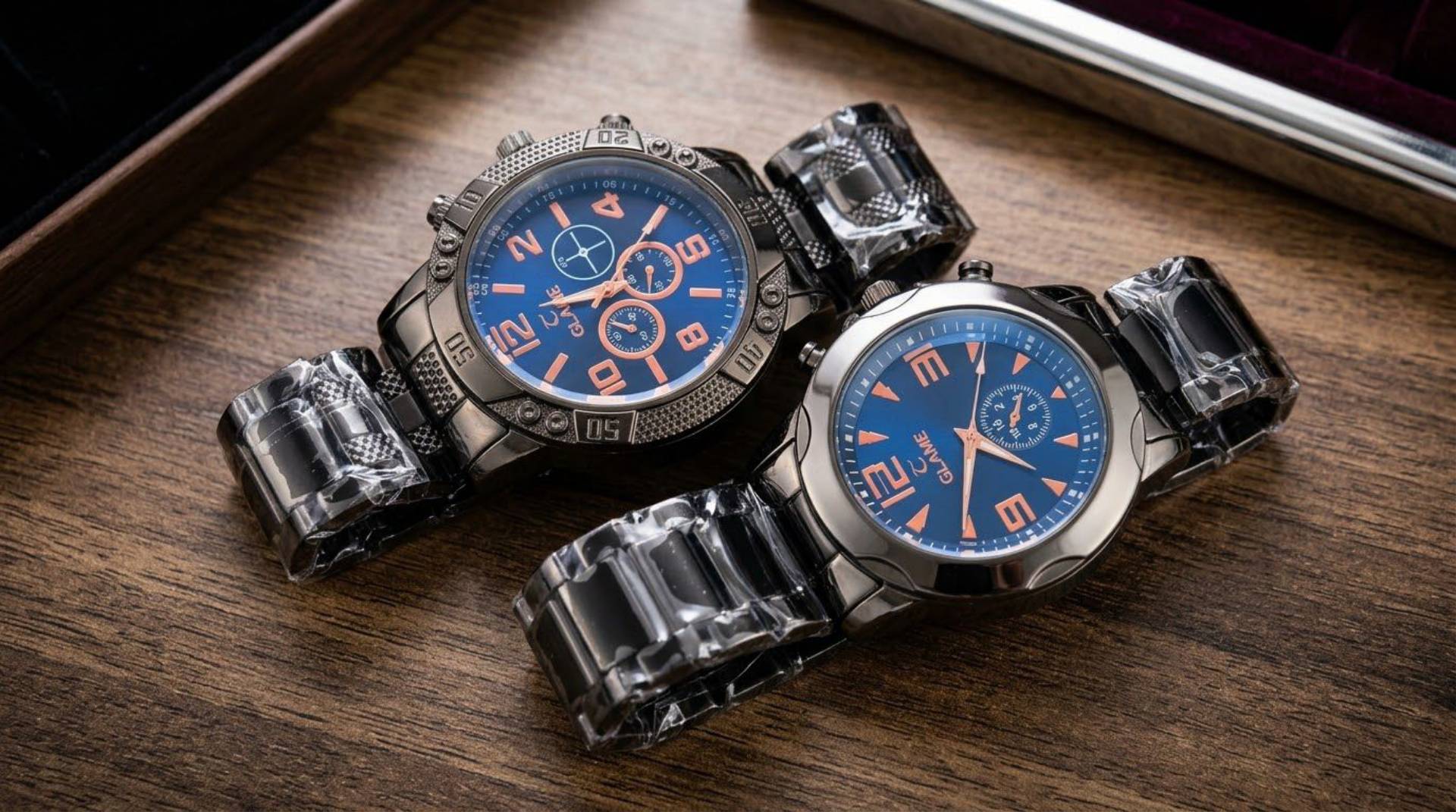 GLAME Dual-Tone Blue & Gunmetal Men's Quartz Watches_0