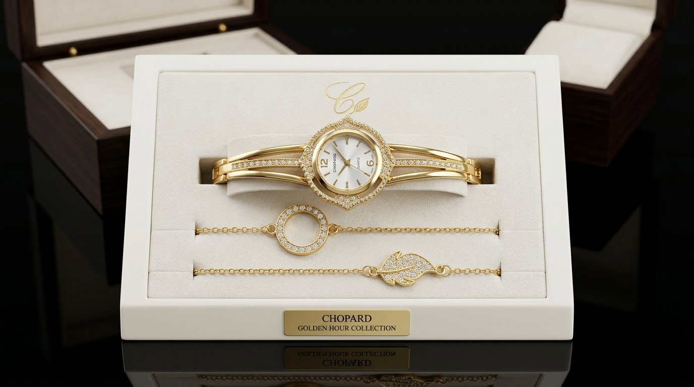 Chopard Golden Hour Collection Women's Luxury Watch & Bracelet Gift Set_0