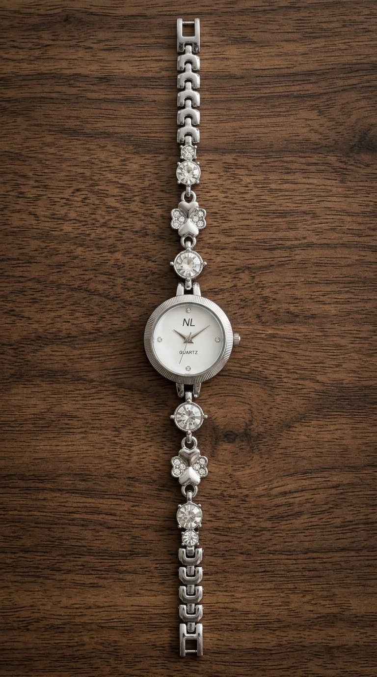 NL Silver-Tone Crystal Charm Women's Bracelet Watch_0
