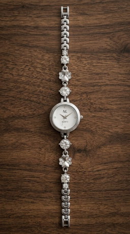 NL Silver-Tone Crystal Charm Women's Bracelet Watch