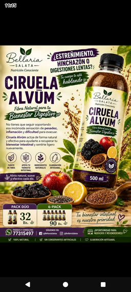 Ciruela Alvum jugo laxante natural de ciruela pasa con manzana roja, chía, linaza y zumo de limón 6-pack 500 ml