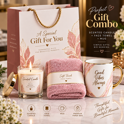 Scented Candle + Face Towel + Mug Combo