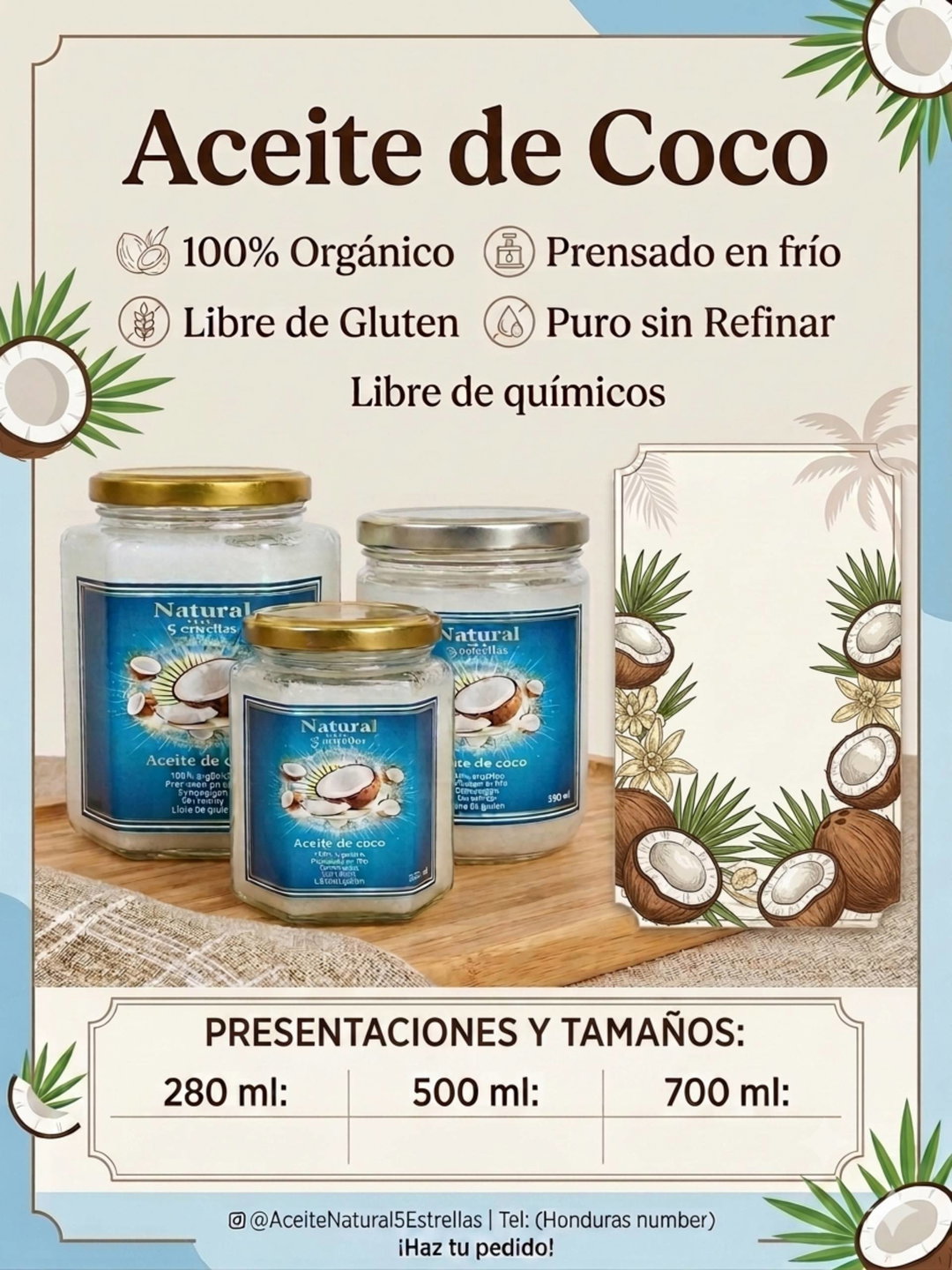 Aceite de coco prensado en frío organico