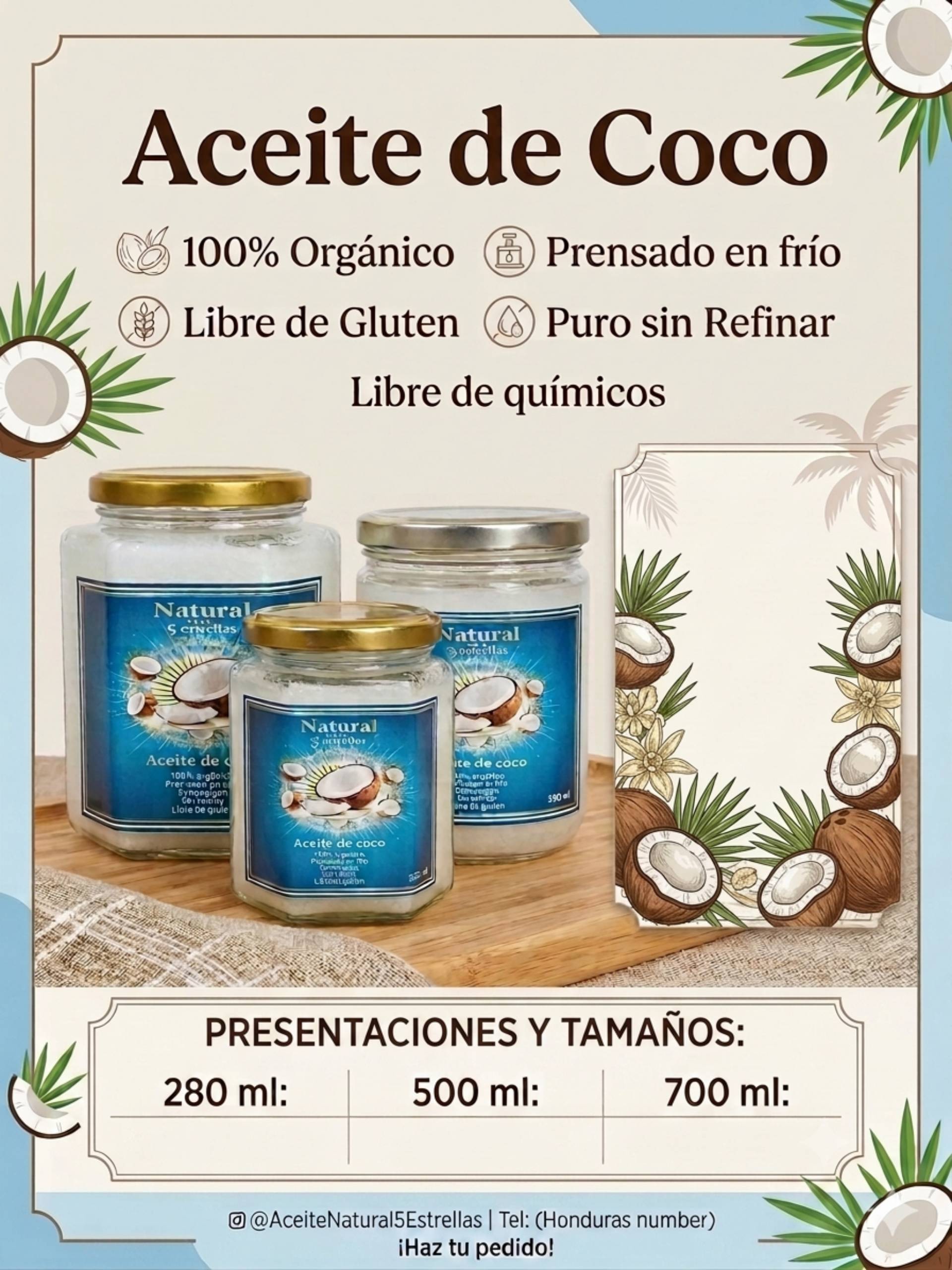 Aceite de coco prensado en frío organico