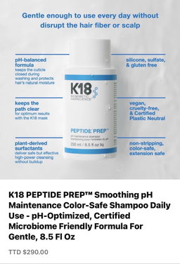 K18 Peptide Prep Smoothing pH Shampoo