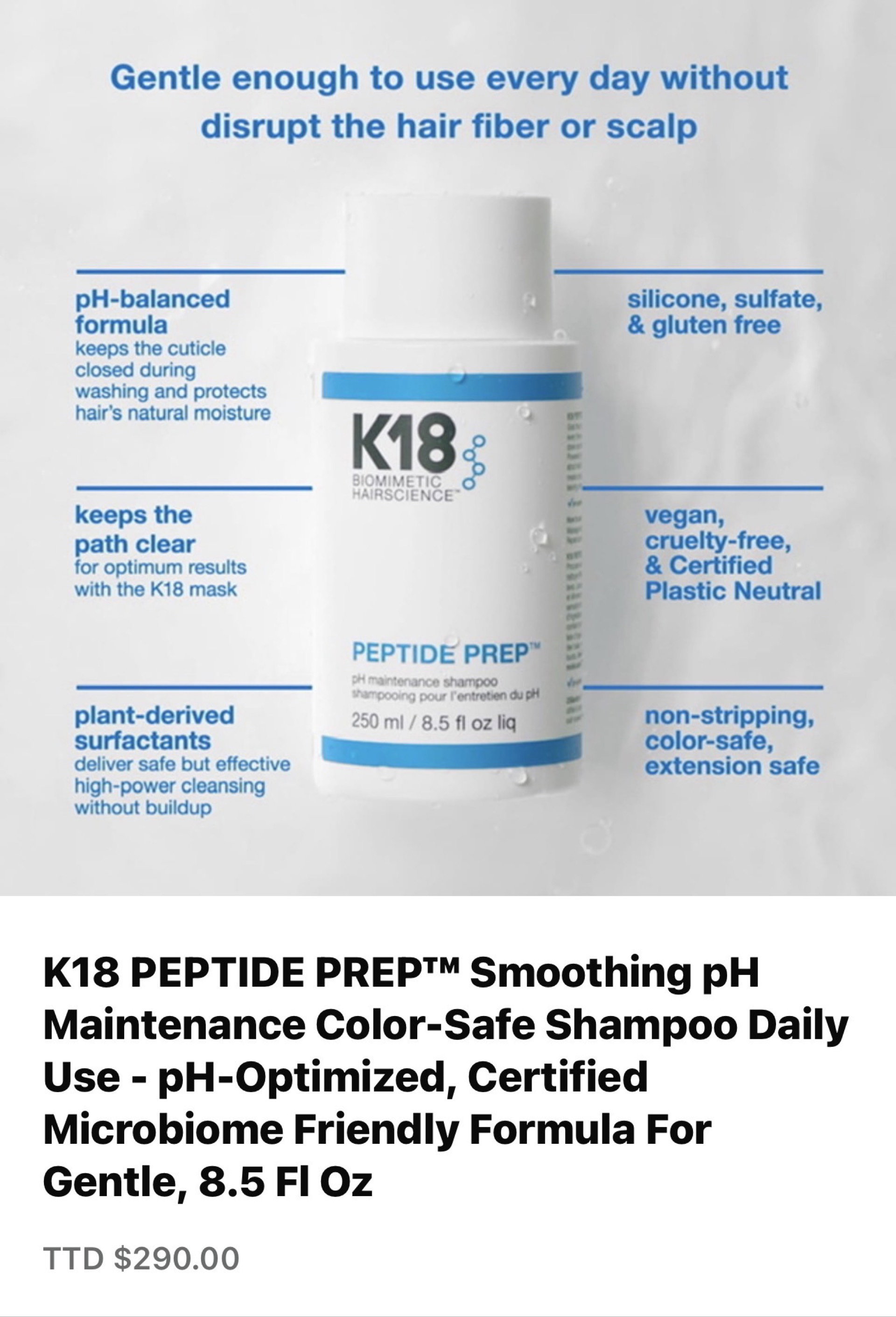 K18 Peptide Prep Smoothing pH Shampoo