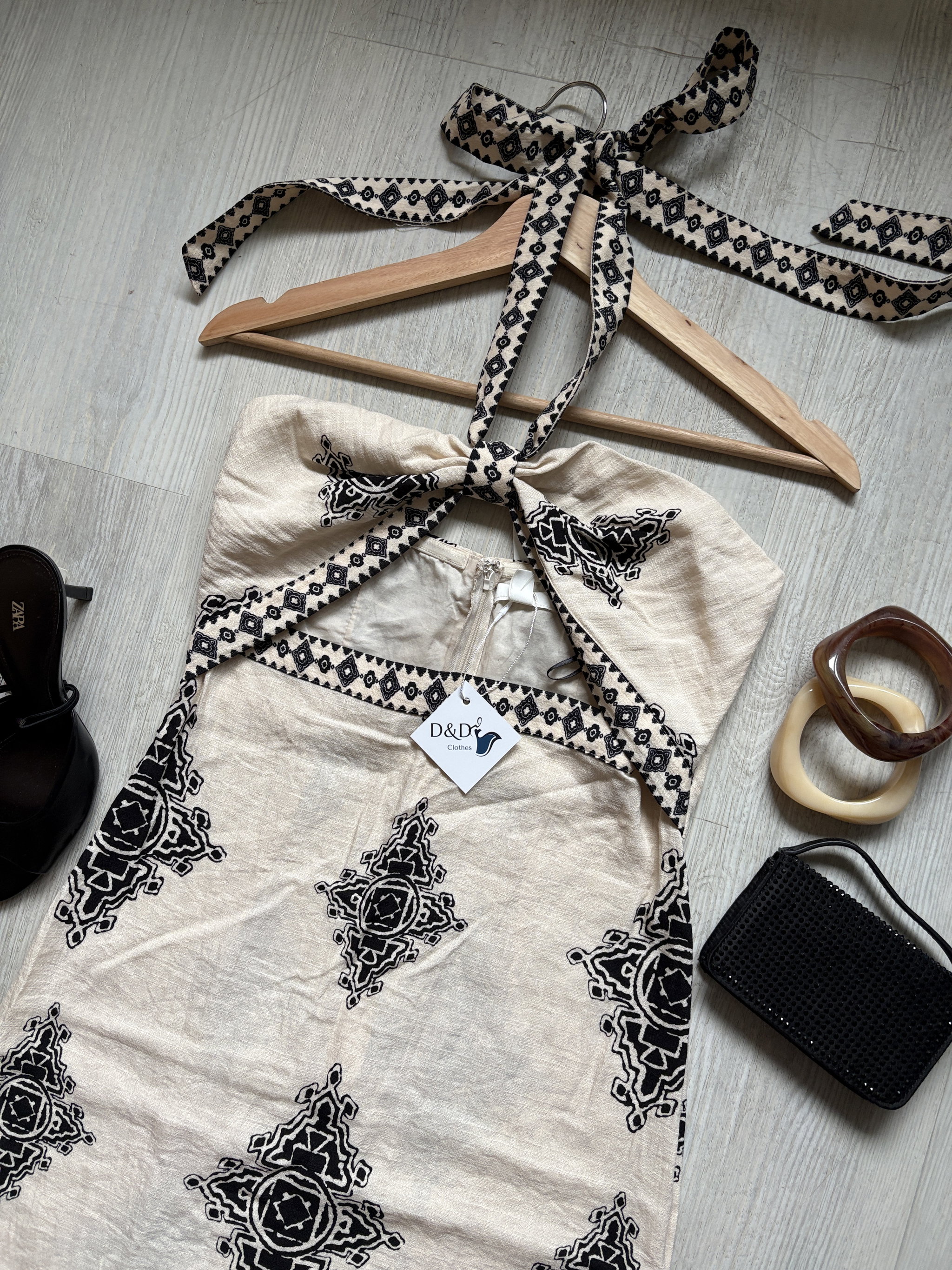 Vestido crema con negro_1