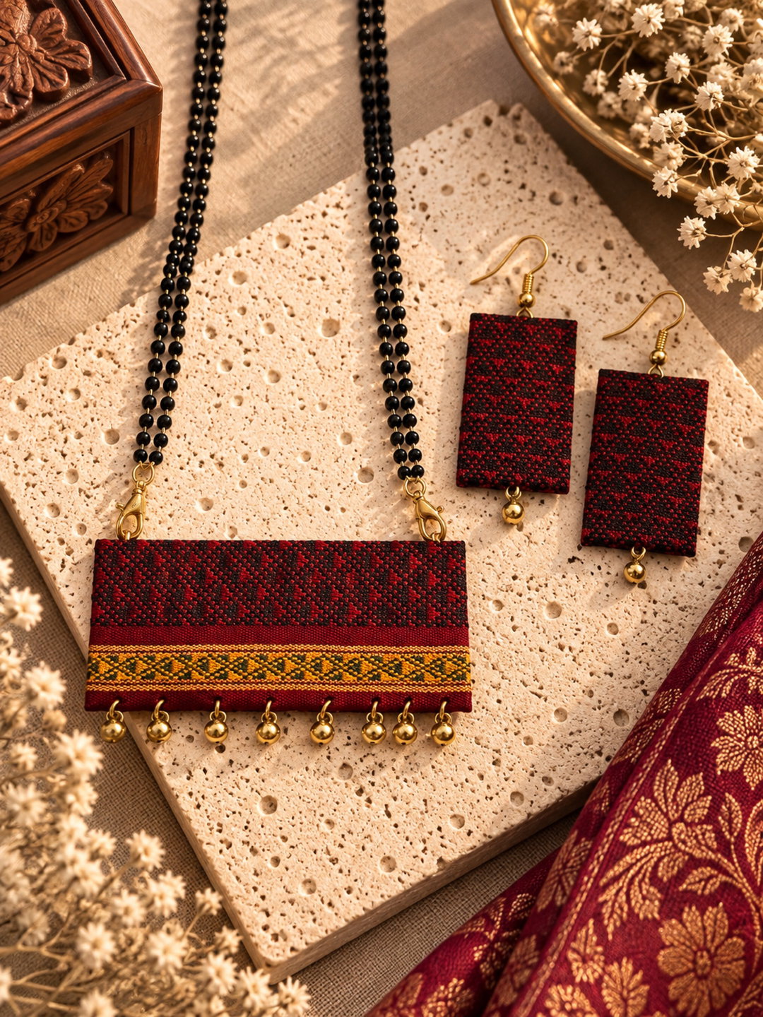 Maroon Heritage Rectangle Mangalsutra