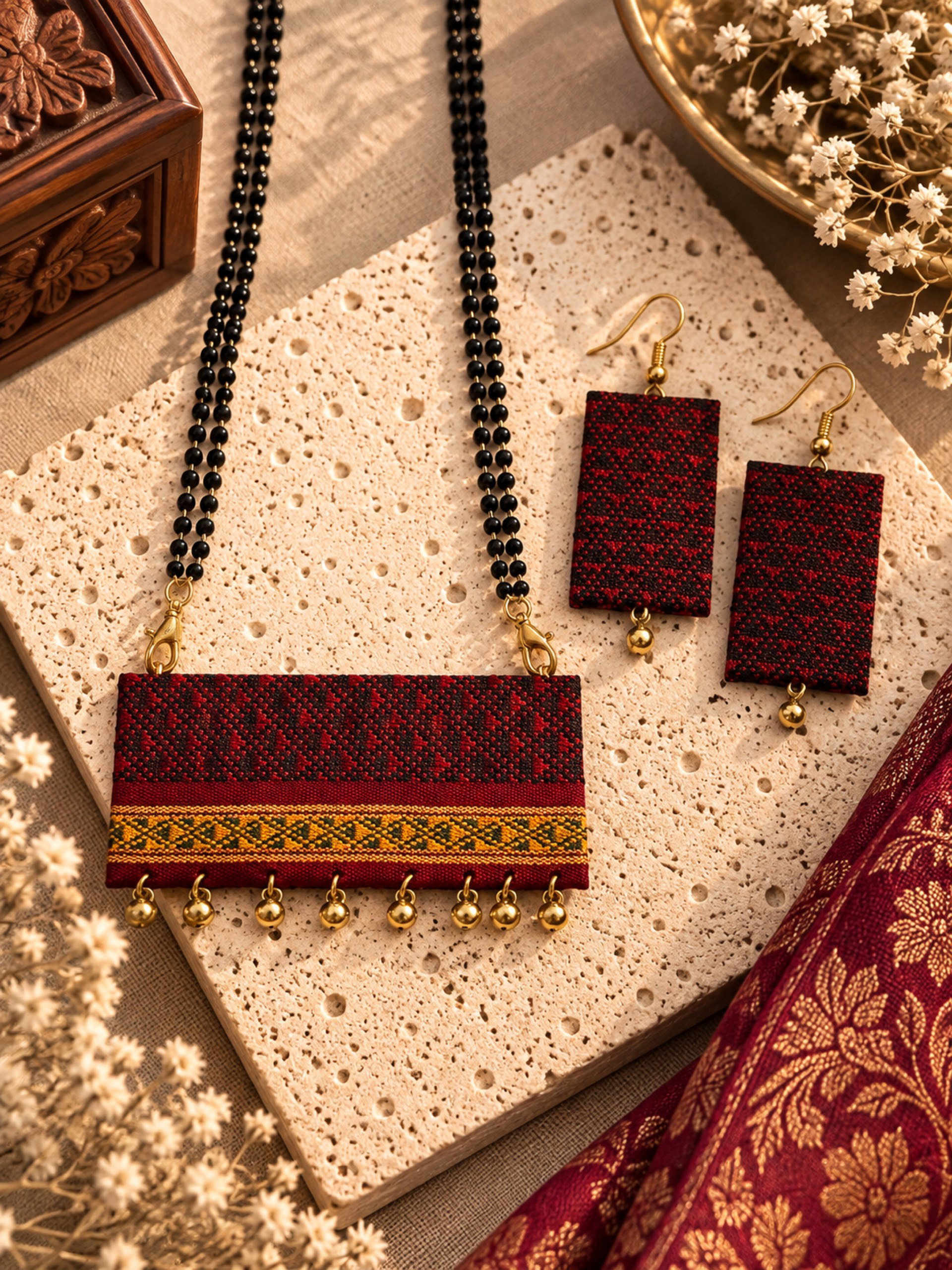 Maroon Heritage Rectangle Mangalsutra_0