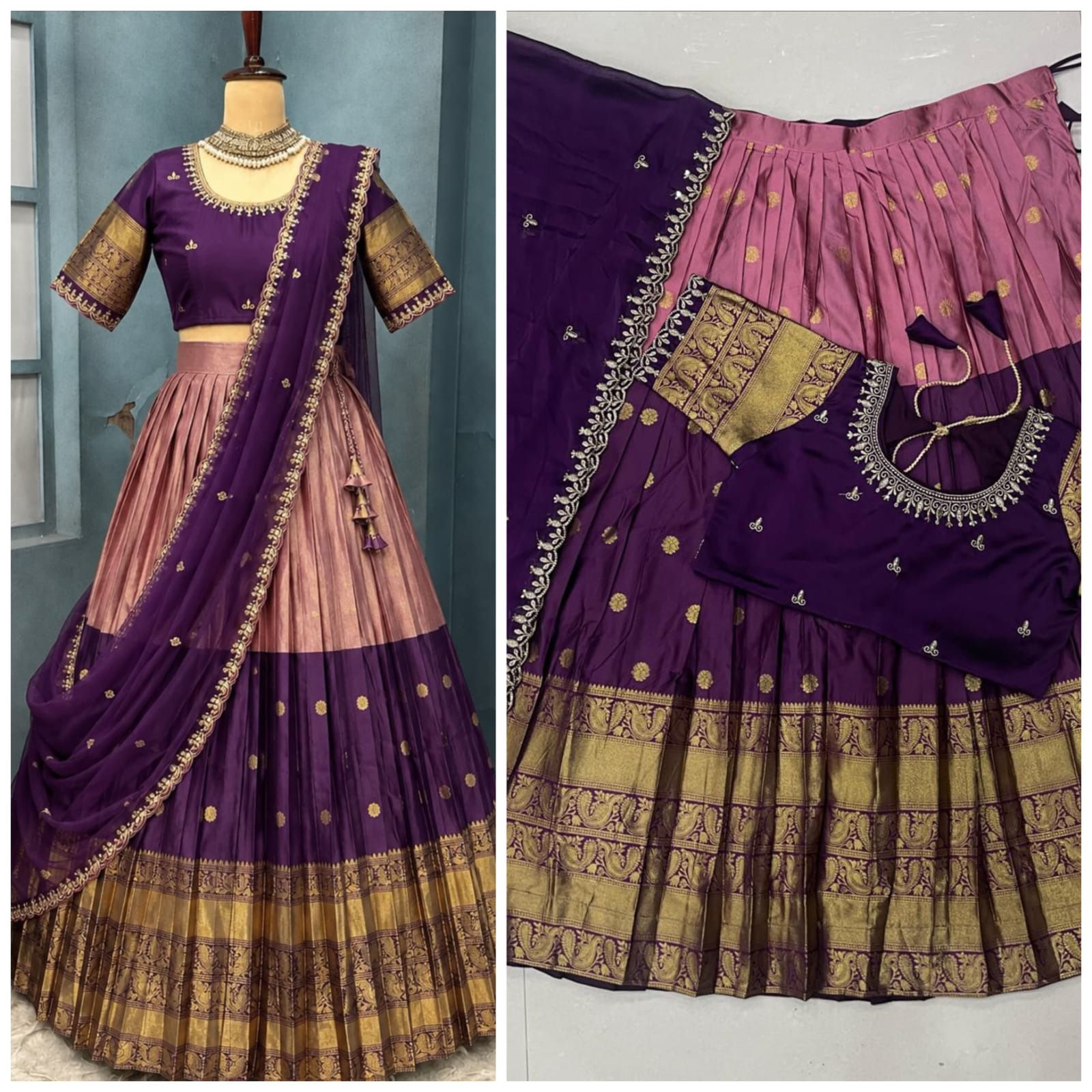 Pure kanjiveram silk full stitched Lehenga with Full stitched Designer maggam work blouse JK_1