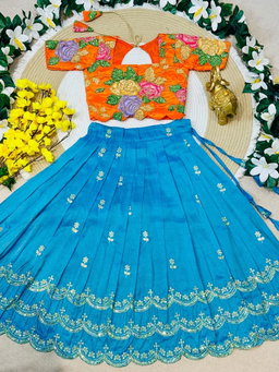 Beautiful Paithani Skirt Top Elegant zari-woven design Kids Lehangas TC2